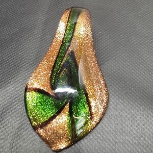 Hand-Blown Art Glass Pendant | Gold Aventurine w/ Emerald Green Swirl